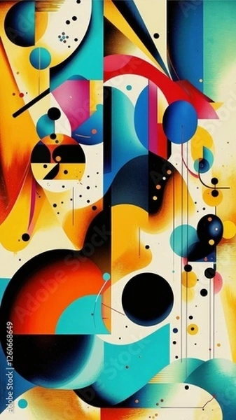Fototapeta Vertical urban background in the Kandinsky style. Mixing a variety of shapes with bright colors