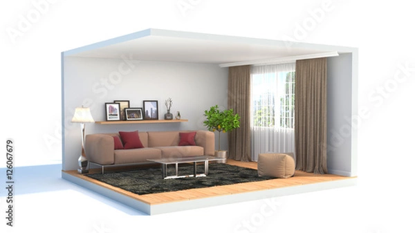 Obraz interior with sofa. 3d illustration