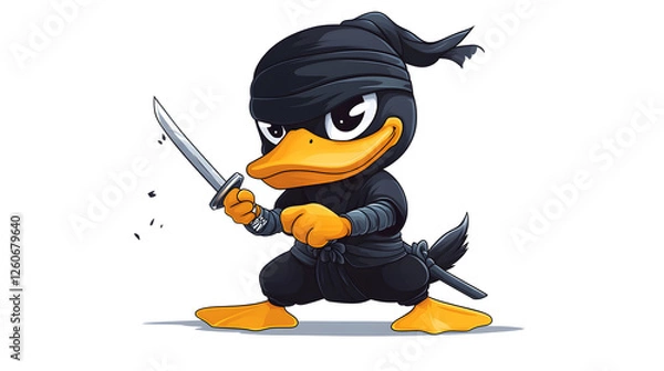 Fototapeta Ninja Duck with Sword - Cartoon Character Illustration