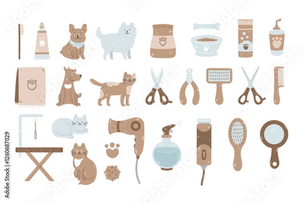 Fototapeta Grooming vector set collection in hand drawn style.