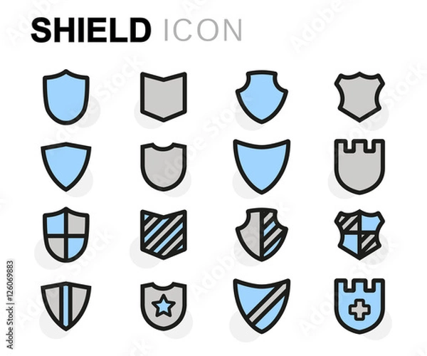 Fototapeta Vector flat line shield icons set