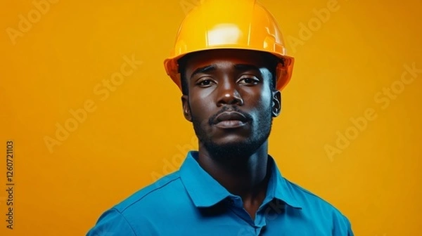 Obraz Engineer in Safety Helmet Posing on Isolated Background