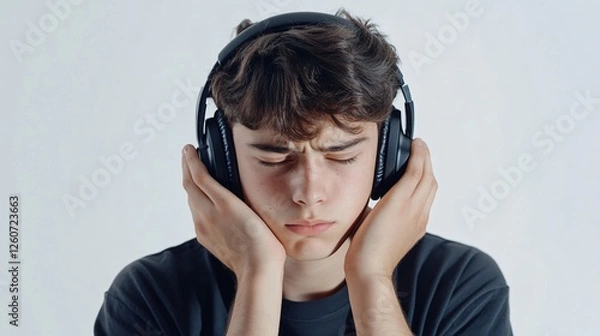 Obraz Professional Young Man Using Headphones for Work Listening to Music