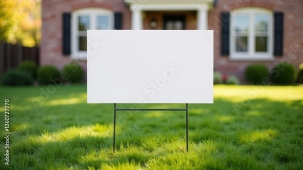 Obraz Real estate yard sign mockup in front of a house with a green lawn.