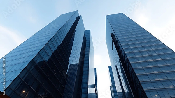 Fototapeta Stunning Low-Angle View of Modern Glass Skyscrapers Reflecting the Sky