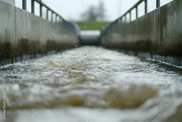 Obraz Water cascading over dam with power plant in background