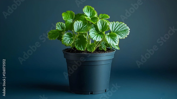 Obraz Vibrant strawberry plant in a pot against a simple background