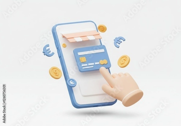 Fototapeta A modern 3D illustration representing online payment, featuring a clean and minimalistic design isolated on a white background.