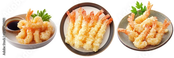 Fototapeta A fresh plate of shrimp tempura isolated on a transparent background