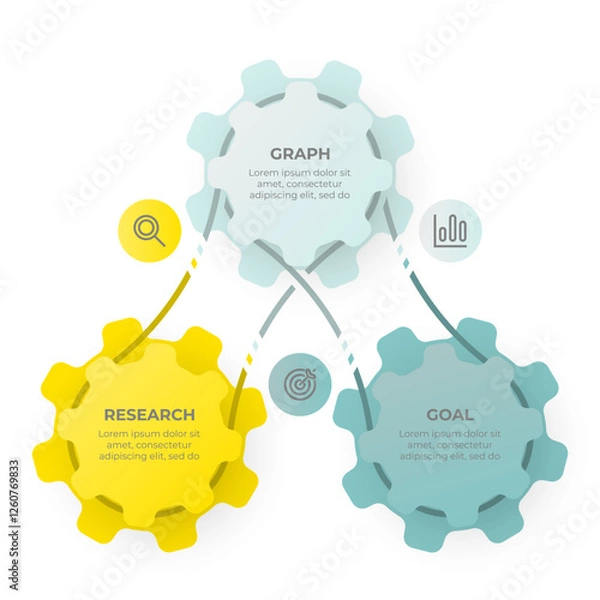 Obraz Business process infographic 3 interconnected gears. Vector illustration.