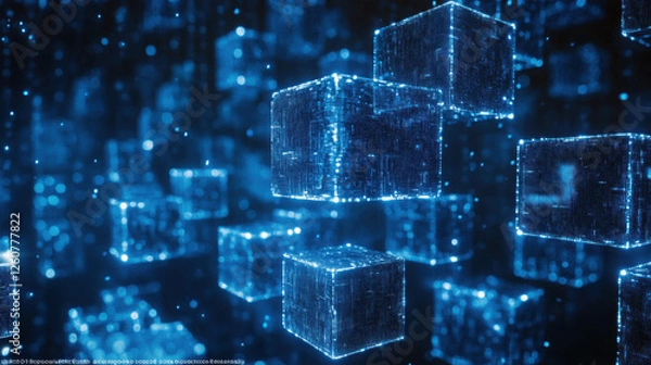 Fototapeta Floating blocks of light represent the dynamic nature of cryptocurrency technology and its potential impact on the digital finance landscape