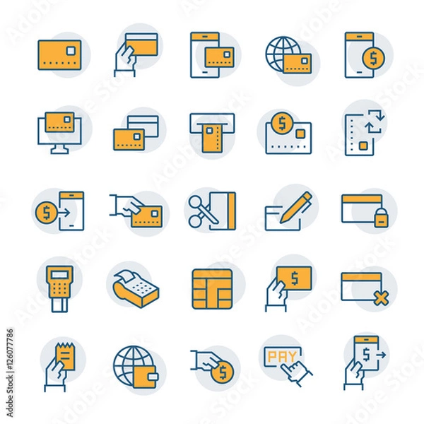 Fototapeta Simple icon set of pay items in line style. Vector symbols.