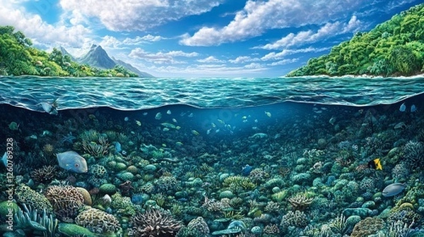 Fototapeta Oceans teeming with life showcasing a vibrant and diverse marine ecosystem near a coastal paradise