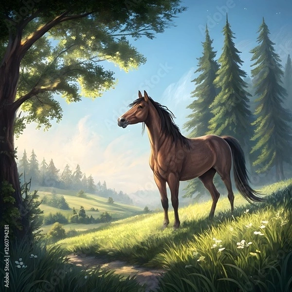 Fototapeta horse in nature generate image
