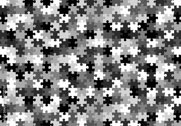 Fototapeta Seamless Black and White Puzzle Pieces Repeating Pattern Swatch Jigsaw Vector Background Monochromatic Grayscale Camo