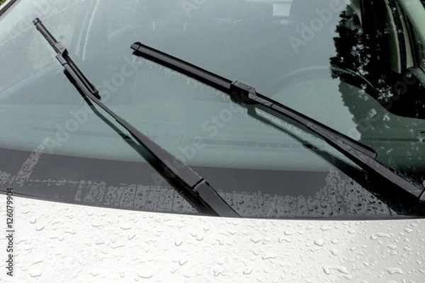 Obraz Wet Windshield Reflections Patterns Textures and Wiper Blades