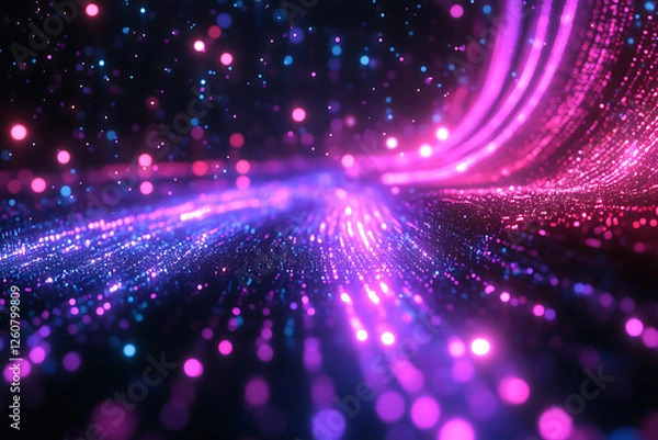 Fototapeta An abstract digital banner featuring a data connection theme in black and violet neon colors