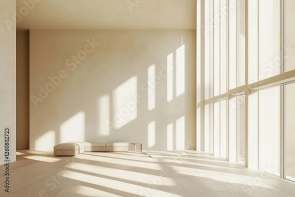 Fototapeta Natural light floods an airy room with minimalist design and calming shadows in a tranquil setting