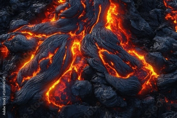 Obraz Glowing lava flows create a mesmerizing landscape at night in a volcanic region showcasing nature's raw power and beauty