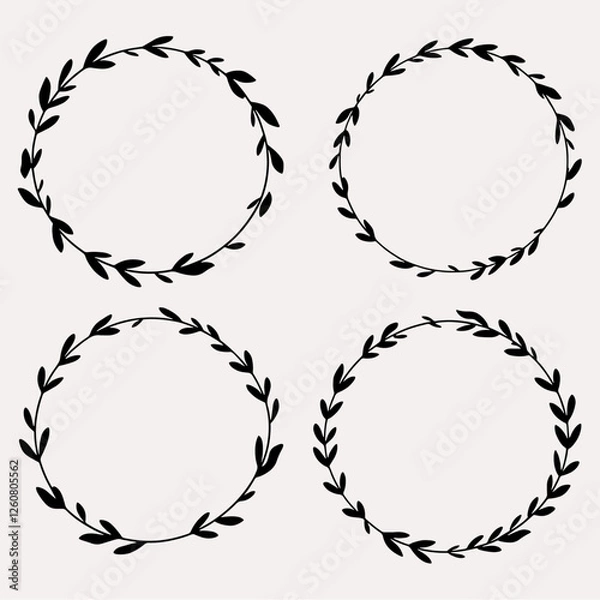 Obraz Set of black laurels frames branches. Vintage laurel wreaths collection. Hand drawn vector laurel leaves decorative elements. Leaves, swirls, ornate, award, icon. Vector illustration