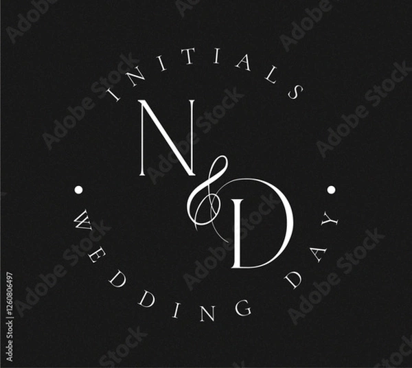 Obraz ND Monogram logo, Minimalist Typographic Line Monogram Logo, ND Wedding mon Monogram logo, Minimalist Typographic Line Monogram Logo, ND Wedding monogram logo,