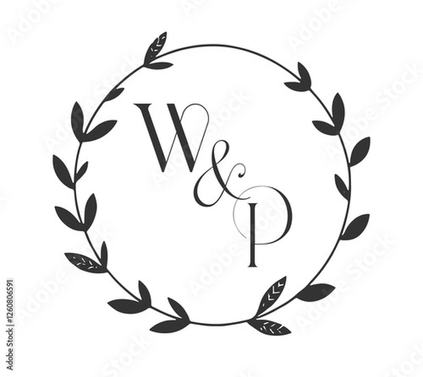 Obraz WP Monogram logo, Minimalist Typographic Line Monogram Logo, WP Wedding mon Monogram logo, Minimalist Typographic Line Monogram Logo, WP Wedding monogram logo,