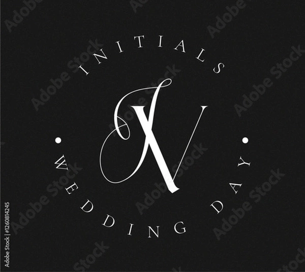 Obraz IV Monogram logo, Minimalist Typographic Line Monogram Logo, IV Wedding monogram logo, IV Typography Initial Letter Brand Logo	
