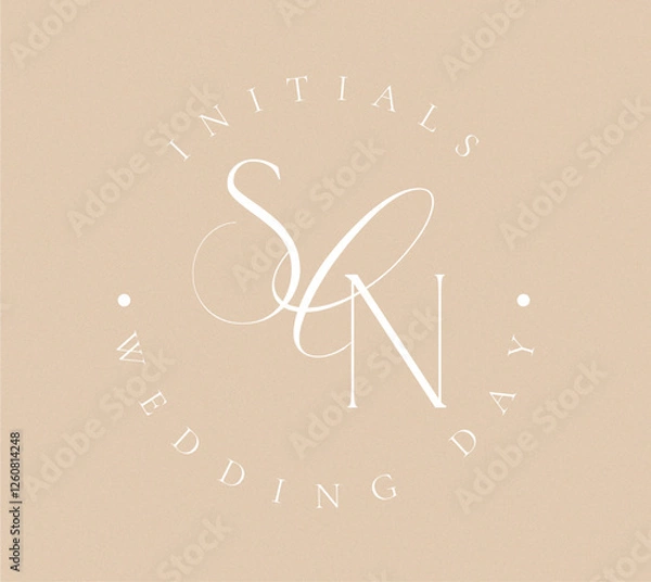 Obraz SN Monogram logo, Minimalist Typographic Line Monogram Logo, SN Wedding monogram logo, SN Typography Initial Letter Brand Logo	