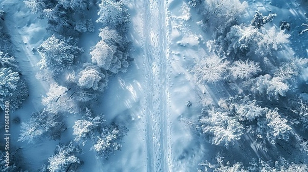 Fototapeta snow trail pathway, top view