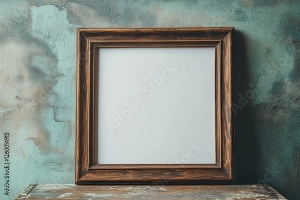 Obraz Creative blank canvas framed in rustic wood against a textured wall invokes inspiration and artistic expression in an inviting space