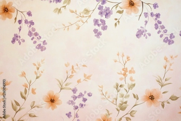 Obraz Soft pastel floral wallpaper design showcasing delicate blooms and gentle hues perfect for a serene space