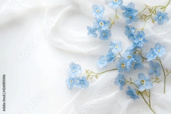 Obraz Delicate blue flowers gently resting on soft white fabric create a serene and tranquil moment of nature's beauty