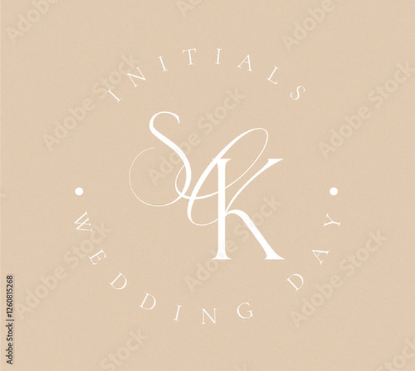 Obraz SK Monogram logo, Minimalist Typographic Line Monogram Logo, SK Wedding monogram logo, SK Typography Initial Letter Brand Logo	