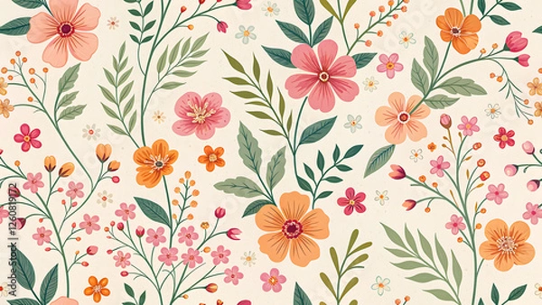 Fototapeta seamless floral pattern  Vintage Style Small Colorful background, vintage style of tapestry flowers fabric pattern background