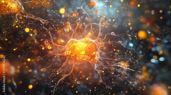 Fototapeta Explosive burst of energetic atomic and molecular particles in a dramatic visionary and futuristic scientific visual  Intense luminous and radiant display of power