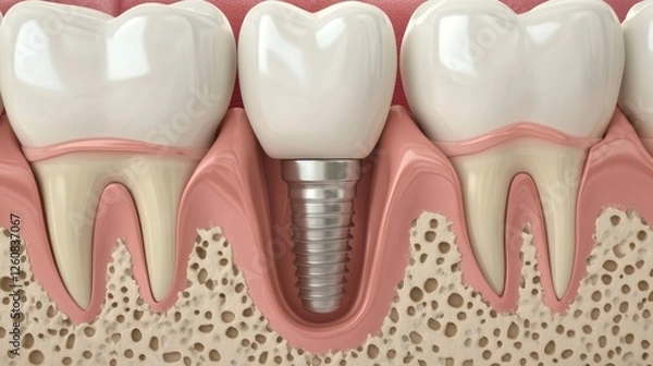 Fototapeta Dental implant replacing missing tooth, restoring perfect smile