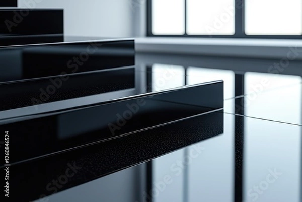 Fototapeta Sleek high-end product showcase modern interior minimalist design urban space reflections luxury concept