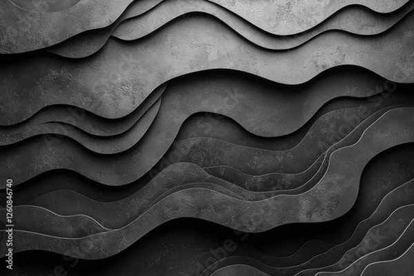 Fototapeta Monochrome black and white layered waves abstract art digital background minimalist design high fidelity