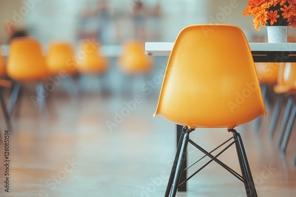 Fototapeta Bright orange chairs in a minimalist workspace modern office interior design cozy environment close-up view vibrant concept