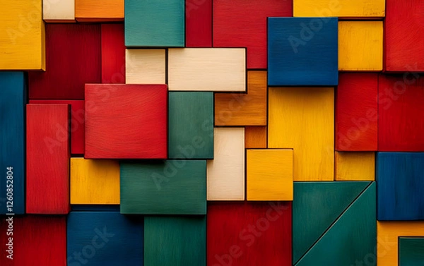 Fototapeta Colorful Wooden Block Pattern with Geometric Arrangement


