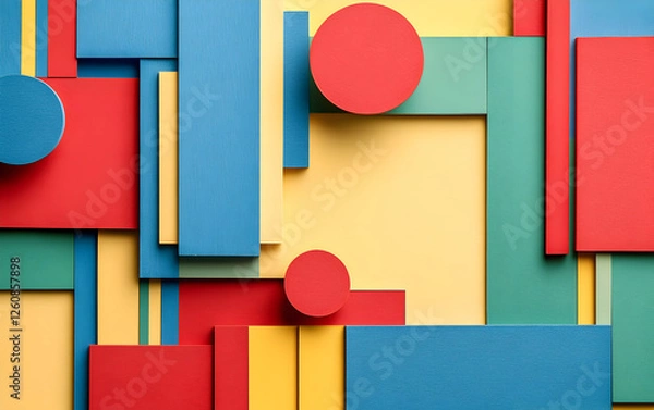 Obraz Geometric Abstract Composition with Colorful Circles and Squares

