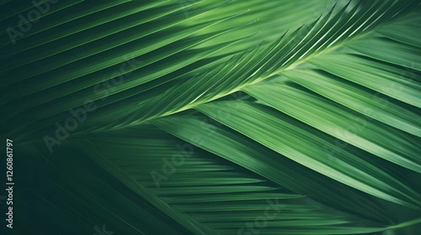 Fototapeta Lush Green Palm Fronds Tropical Leaf Texture Background Natural Greenery Image