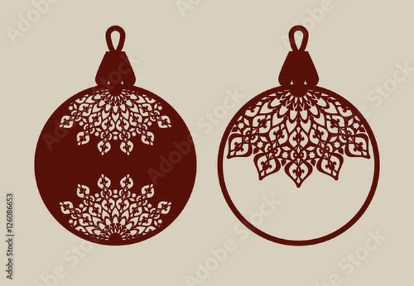 Obraz Christmas balls with lace pattern. Template for greeting card, banner, invitation, for New Years design party or interiors. Picture perfect for laser cutting, plotter cutting or printing