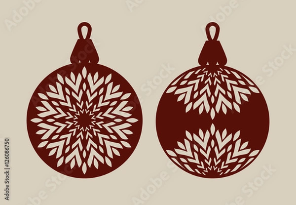 Fototapeta Christmas balls with lace pattern. Template for greeting card, banner, invitation, for New Years design party or interiors. Picture perfect for laser cutting, plotter cutting or printing