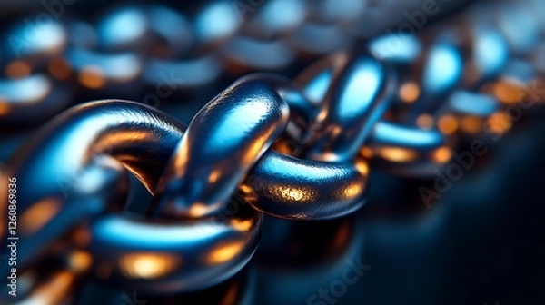 Fototapeta Closeup of a metallic chain links reflecting light
