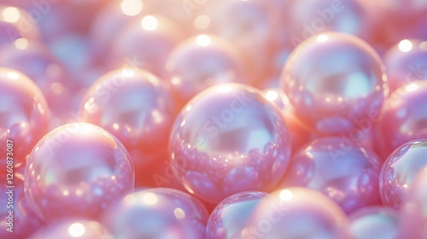 Obraz Colorful reflective pearls scattered on a surface with soft lighting in a serene setting