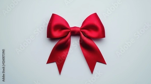 Fototapeta A vibrant red satin ribbon bow, elegantly tied, isolated on a clean white background.  Perfect for gift wrapping, decoration, or design projects.