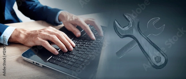 Fototapeta  working with laptop in office, business concept