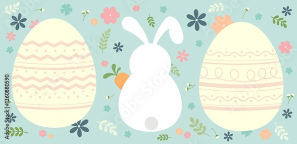 Fototapeta Happy easter banner background  in flat design. Vector easter greeting card.