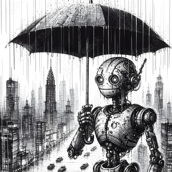 Fototapeta robot under umbrella